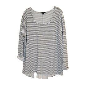 Lane Bryant Light Knit Blue & White Stripe Mixed Media Sweater Plus Size 18/20